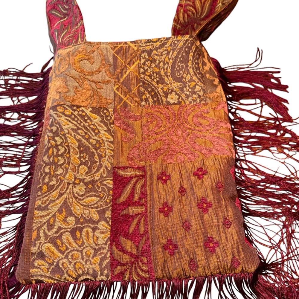 Upcycled Boho Fringe Crossbody Shoulder Bag Cheetah Handmade Sequins Wide Strap - Picture 6 of 8
